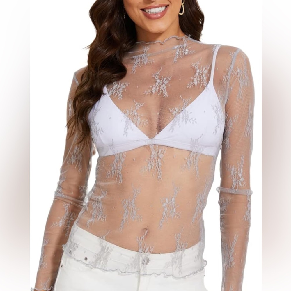 Elegant Sheer Lace Top - Gray